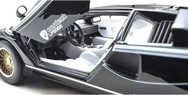 Alt view image 3 of 5 - Lamborghini Countach LP 500R Black with White Interior 1/18 Diecast Model Car by Kyosho
