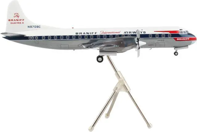 Alt view image 3 of 5 - Lockheed L-188 Electra Commercial Aircraft White with Blue Stripes 1/200 Diecast Model Airplane by GeminiJets