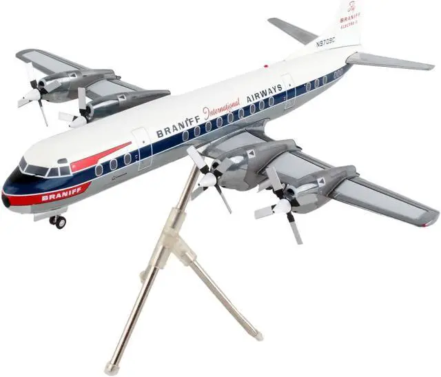 Alt view image 2 of 5 - Lockheed L-188 Electra Commercial Aircraft White with Blue Stripes 1/200 Diecast Model Airplane by GeminiJets