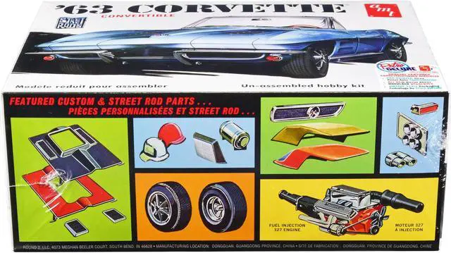 Alt view image 3 of 8 - Skill 2 Model Kit 1963 Chevrolet Corvette Convertible 3-in-1 Kit 1/25 Scale Model by AMT