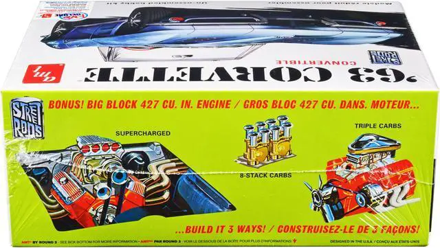 Alt view image 2 of 8 - Skill 2 Model Kit 1963 Chevrolet Corvette Convertible 3-in-1 Kit 1/25 Scale Model by AMT