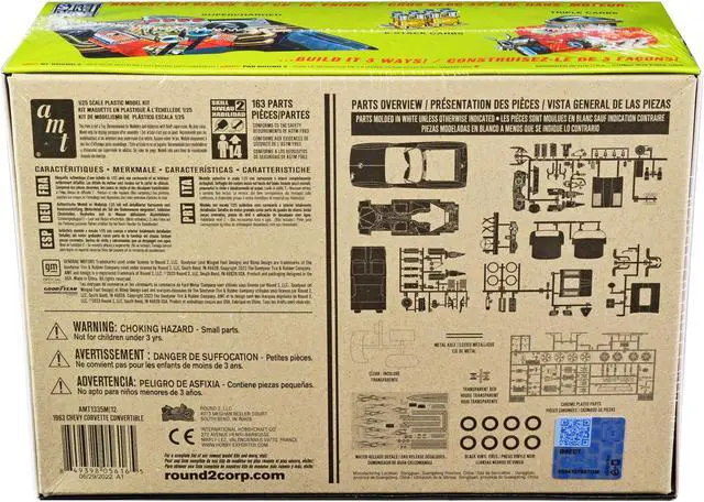 Alt view image 4 of 8 - Skill 2 Model Kit 1963 Chevrolet Corvette Convertible 3-in-1 Kit 1/25 Scale Model by AMT