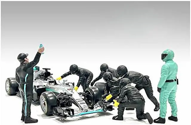 Main image of Formula One F1 Pit Crew 7 Figure Set Team Black Release III for 1/18 Scale Models by American Diorama