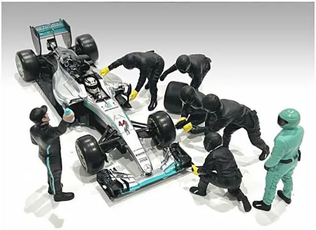 Alt view image 2 of 8 - Formula One F1 Pit Crew 7 Figure Set Team Black Release III for 1/43 Scale Models by American Diorama