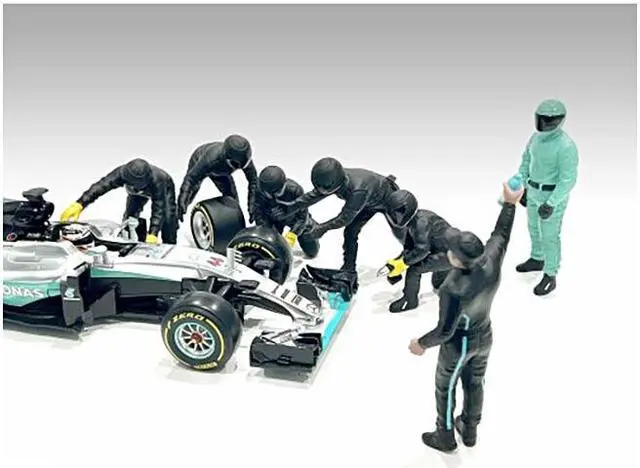 Alt view image 3 of 8 - Formula One F1 Pit Crew 7 Figure Set Team Black Release III for 1/43 Scale Models by American Diorama