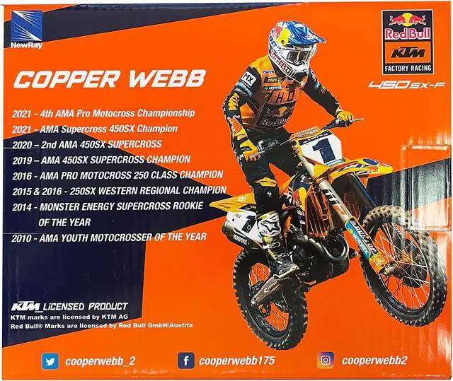 Alt view image 2 of 2 - KTM 450 SX-F Motorcycle #2 Cooper Webb "Red Bull KTM Factory Racing" 1/12 Diecast Model by New Ray