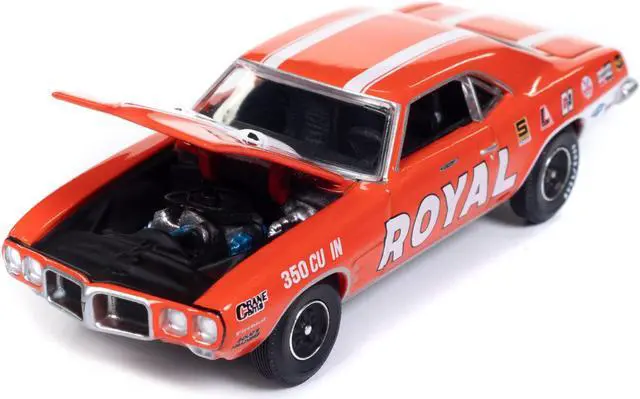 Alt view image 3 of 3 - 1969 Pontiac Firebird Royal Bobcat Carousel Red w/White Stripes & Graphics "Vintage Muscle" 1/64 Diecast Model Car by Auto World