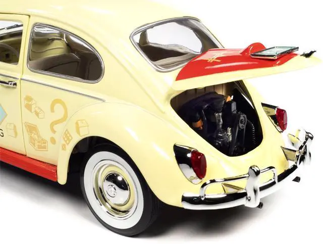Alt view image 5 of 6 - Auto World 1963 Volkswagen Beetle Yukon Yellow Monopoly Free Parking 1/18 Scale Diecast Model Car with Mr. Monopoly Figure