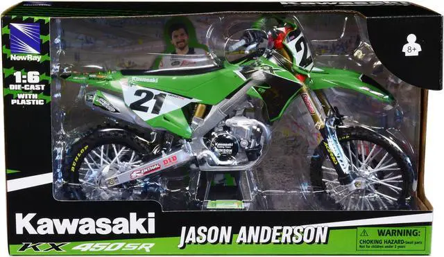 Alt view image 3 of 3 - Kawasaki KX450SR Dirt Bike Motorcycle #21 Jason Anderson Green and Black "Kawasaki Racing Team" 1/6 Model by New Ray