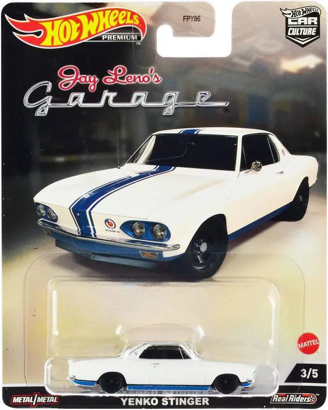 Main image of 1966 Chevrolet Corvair Yenko Stinger White with Blue Stripes "Jay Lenos Garage" Diecast Model Car by Hot Wheels