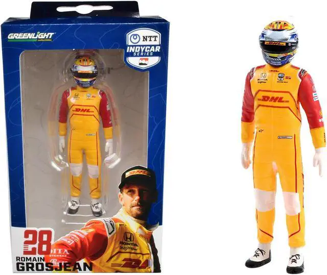 Main image of "NTT IndyCar Series" #28 Romain Grosjean Driver Figure "DHL - Andretti Autosport" for 1/18 Scale Models by Greenlight