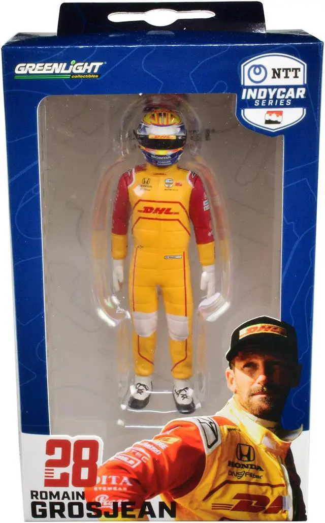 Alt view image 3 of 4 - "NTT IndyCar Series" #28 Romain Grosjean Driver Figure "DHL - Andretti Autosport" for 1/18 Scale Models by Greenlight