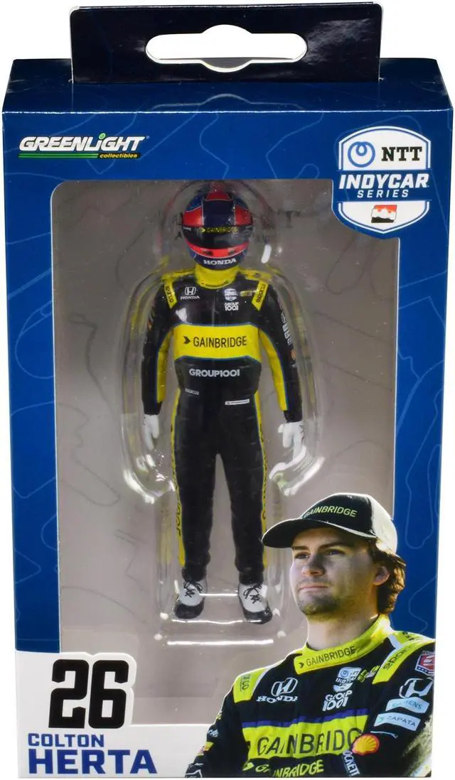 Alt view image 3 of 4 - "NTT IndyCar Series" #26 Colton Herta Driver Figure "Gainbridge - Andretti Autosport" for 1/18 Scale Models by Greenlight