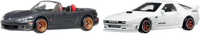 Alt view image 2 of 3 - Mazda Mazdaspeed Miata Gray Metallic and Mazda RX7 FC Pandem White "Car Culture" Set of 2 Cars Die Cast Model Cars by Hot Wheels
