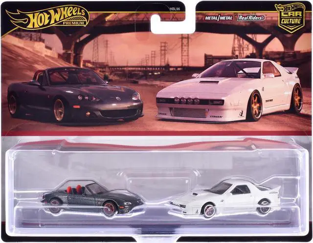Alt view image 3 of 3 - Mazda Mazdaspeed Miata Gray Metallic and Mazda RX7 FC Pandem White "Car Culture" Set of 2 Cars Die Cast Model Cars by Hot Wheels