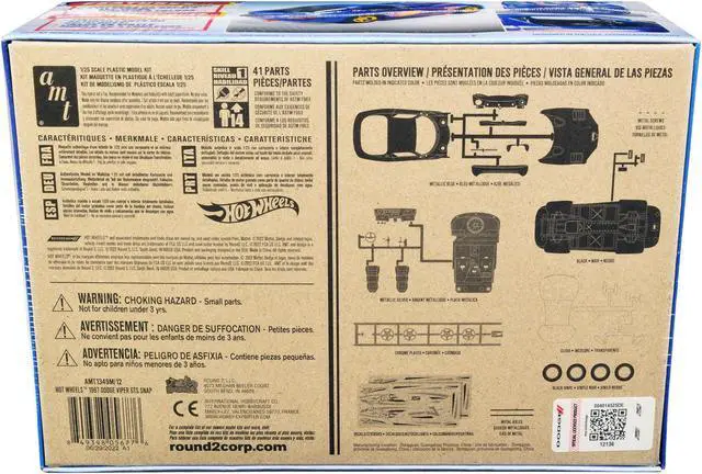 Alt view image 4 of 8 - Skill 1 Snap Model Kit 1997 Dodge Viper GTS "Hot Wheels" 1/25 Scale Model by AMT