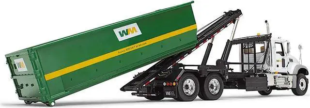 Alt view image 4 of 4 - Mack Granite Garbage Truck "Waste Management" White and Green with Tub-Style Roll-Off Container 1/34 Diecast Model by First Gear