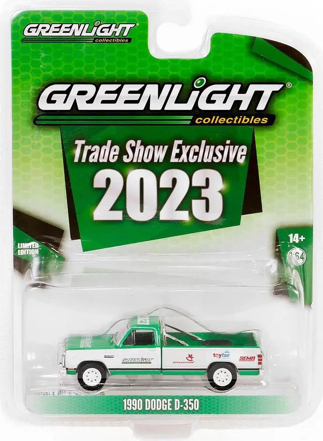 Main image of 1990 Dodge D-350 Truck Green and White "2023 GreenLight Trade Show Exclusive" 1/64 Diecast Model Car by Greenlight
