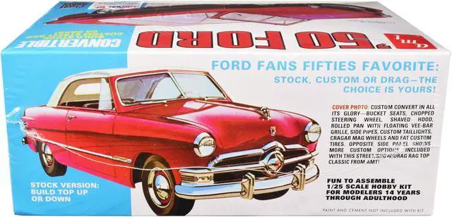 Alt view image 2 of 8 - Skill 2 Model Kit 1950 Ford Convertible "Street Rods" 3-in-1 Kit 1/25 Scale Model by AMT