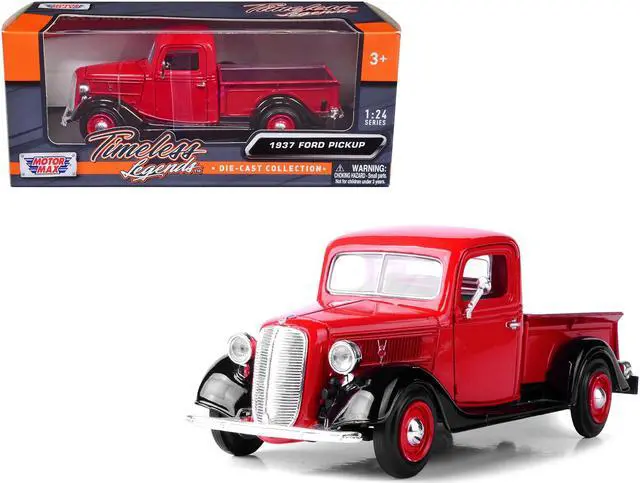 Main image of 1937 Ford Pickup Truck Red and Black 1/24 Diecast Model Car by Motormax