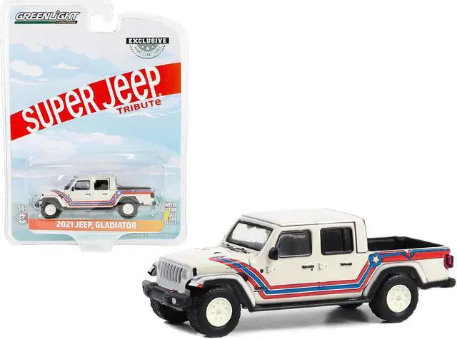 Main image of 2021 Jeep Gladiator Truck "Super Jeep Tribute" White w/Red & Blue "Hobby Exclusive" Series 1/64 Diecast Model Car by Greenlight