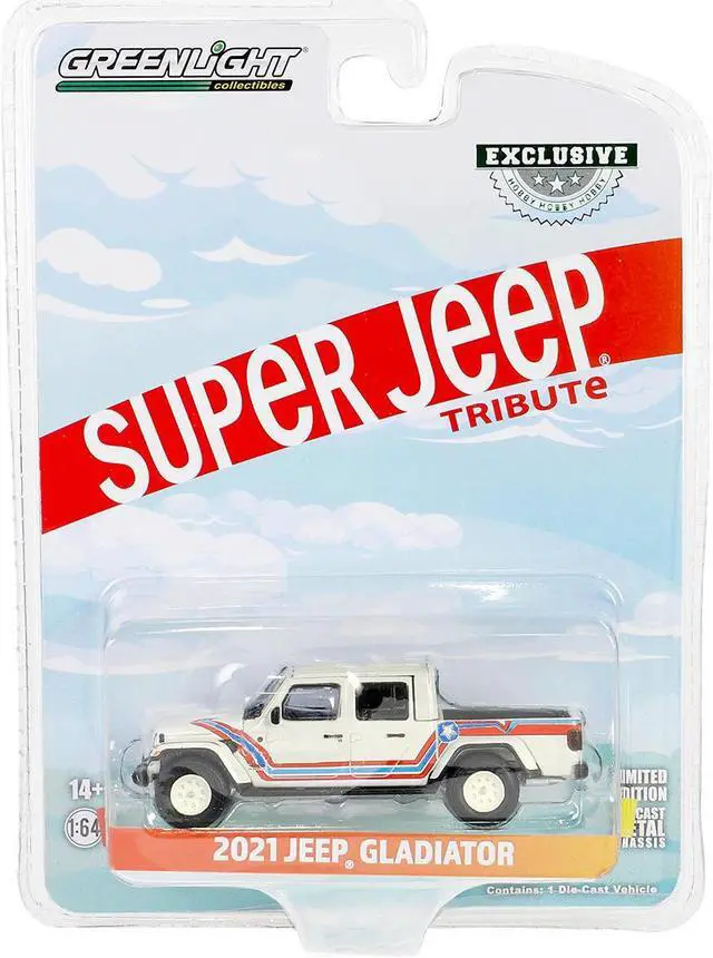 Alt view image 3 of 4 - 2021 Jeep Gladiator Truck "Super Jeep Tribute" White w/Red & Blue "Hobby Exclusive" Series 1/64 Diecast Model Car by Greenlight