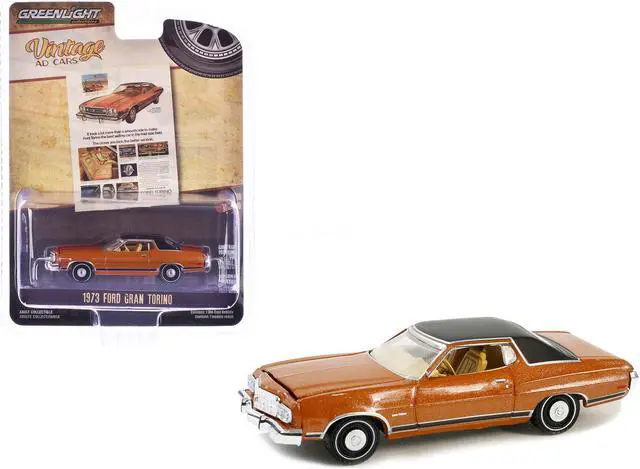 Main image of 1973 Ford Gran Torino Copper Metallic with Black Vinyl Top "Vintage Ad Cars" Series 10 1/64 Diecast Model Car by Greenlight
