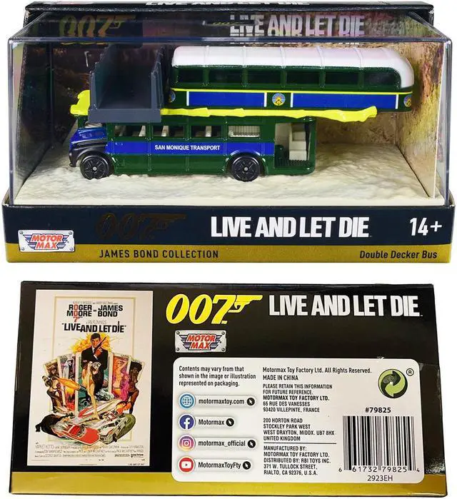 Alt view image 3 of 3 - Double Decker Bus "San Monique Transport" James Bond 007 "Live and Let Die" (1973) Movie w/Display Diecast Model by Motormax