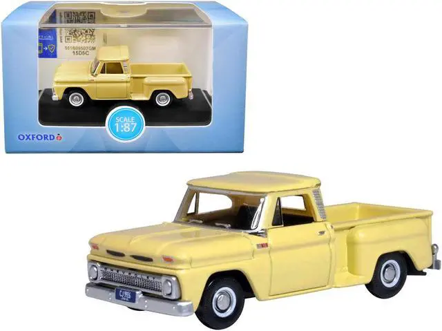 Main image of 1965 Chevrolet C10 Stepside Pickup Truck Yellow 1/87 (HO) Scale Diecast Model Car by Oxford Diecast