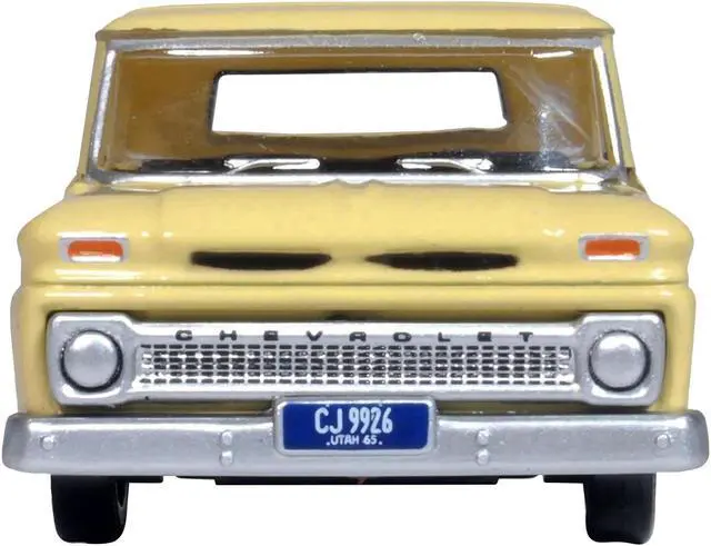 Alt view image 3 of 4 - 1965 Chevrolet C10 Stepside Pickup Truck Yellow 1/87 (HO) Scale Diecast Model Car by Oxford Diecast