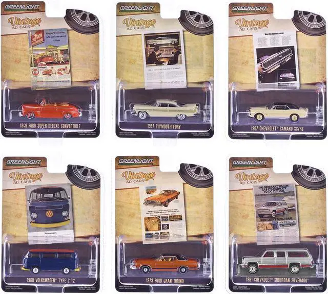 Main image of "Vintage Ad Cars" Set of 6 pieces Series 10 1/64 Diecast Model Cars by Greenlight