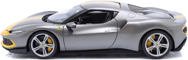 Alt view image 2 of 4 - Ferrari 296 GTB Assetto Fiorano Gray Metallic with Yellow Stripes "Race + Play" Series 1/18 Diecast Model Car by Bburago