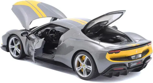 Alt view image 3 of 4 - Ferrari 296 GTB Assetto Fiorano Gray Metallic with Yellow Stripes "Race + Play" Series 1/18 Diecast Model Car by Bburago