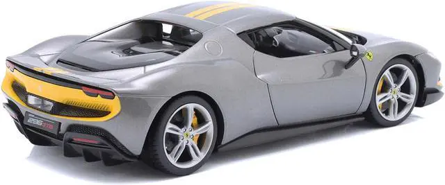 Alt view image 4 of 4 - Ferrari 296 GTB Assetto Fiorano Gray Metallic with Yellow Stripes "Race + Play" Series 1/18 Diecast Model Car by Bburago