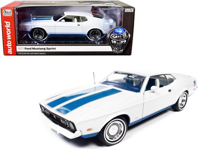 Main image of 1972 Ford Mustang Sprint White with Blue Stripes "Class of 1972" "American Muscle" Series 1/18 Diecast Model Car by Auto World