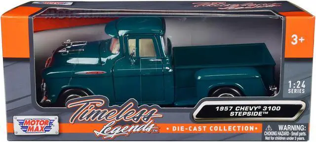 Main image of 1957 Chevrolet 3100 Stepside Pickup Truck Teal Metallic "Timeless Legends" Series 1/24 Diecast Model Car by Motormax