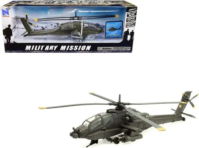 Main image of Boeing AH-64 Apache Attack Helicopter Olive Drab "United States Army" "Military Mission" Series 1/55 Diecast Model by New Ray