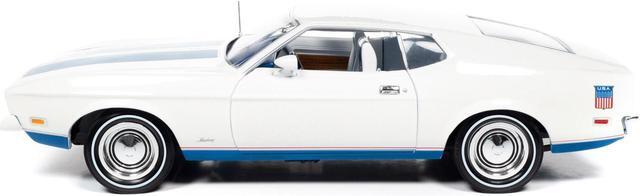 Alt view image 5 of 6 - 1972 Ford Mustang Sprint White with Blue Stripes "Class of 1972" "American Muscle" Series 1/18 Diecast Model Car by Auto World