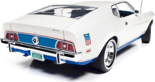 Alt view image 6 of 6 - 1972 Ford Mustang Sprint White with Blue Stripes "Class of 1972" "American Muscle" Series 1/18 Diecast Model Car by Auto World