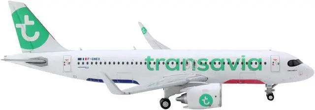 Alt view image 2 of 3 - Airbus A320neo Commercial Aircraft "Transavia Airlines" (F-GNEO) White w/Green Tail 1/400 Diecast Model Airplane by GeminiJets