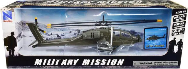 Alt view image 3 of 3 - Boeing AH-64 Apache Attack Helicopter Olive Drab "United States Army" "Military Mission" Series 1/55 Diecast Model by New Ray