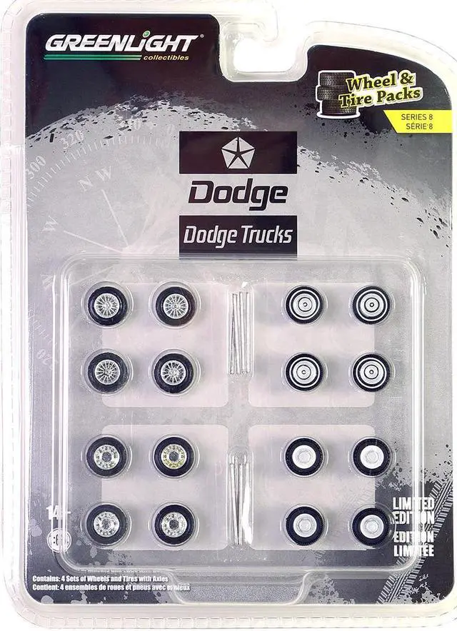 Alt view image 3 of 4 - "First Generation (1981-93) Dodge Trucks" Wheels and Tires Multipack Set "Wheel & Tire Packs" Series 8 1/64 by Greenlight