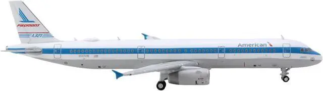 Alt view image 3 of 3 - Airbus A321 Commercial Aircraft "American Airlines - Piedmont" White w/Blue Stripes 1/400 Diecast Model Airplane by GeminiJets
