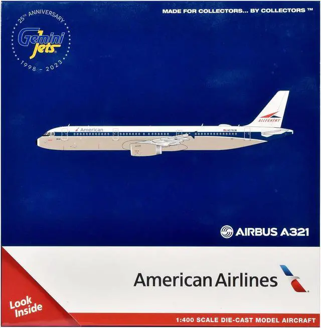 Alt view image 3 of 3 - Airbus A321 Commercial Aircraft "American Airlines - Allegheny Heritage" White w/Blue 1/400 Diecast Model Airplane by GeminiJets