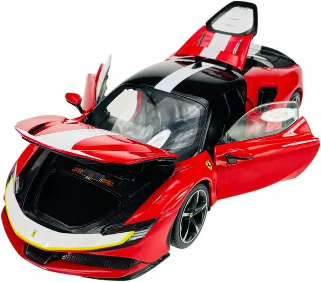 Alt view image 2 of 5 - Ferrari SF90 Stradale Assetto Fiorano Red with White Stripes "Signature Series" 1/18 Diecast Model Car by Bburago