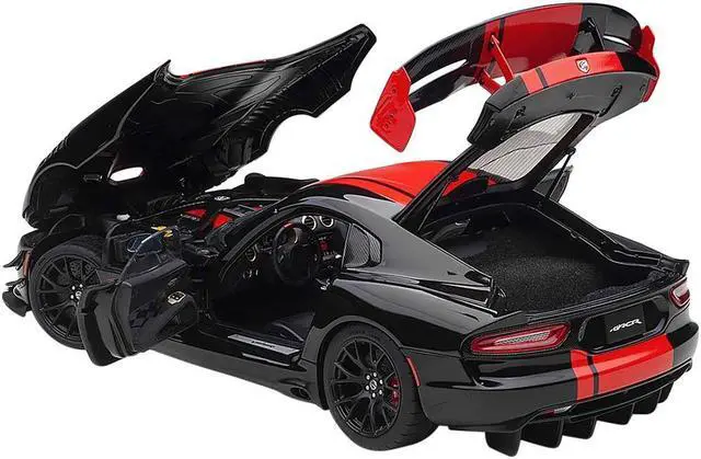 Alt view image 2 of 6 - 2017 Dodge Viper 1:28 Edition ACR Black with Red Stripes 1/18 Model Car by Autoart