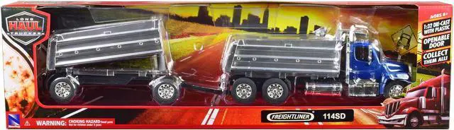 Alt view image 3 of 3 - Freightliner 114SD Dump Truck with Twin Dump Body Blue "Long Haul Trucker" Series 1/32 Diecast Model by New Ray