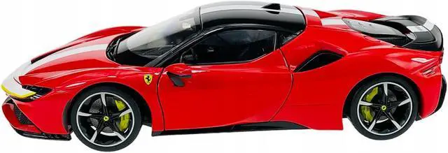 Alt view image 3 of 5 - Ferrari SF90 Stradale Assetto Fiorano Red with White Stripes "Signature Series" 1/18 Diecast Model Car by Bburago