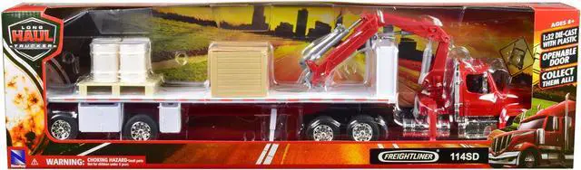Alt view image 3 of 3 - Freightliner 114SD Flatbed Truck with Crane Red with Accessories "Long Haul Trucker" Series 1/32 Diecast Model by New Ray