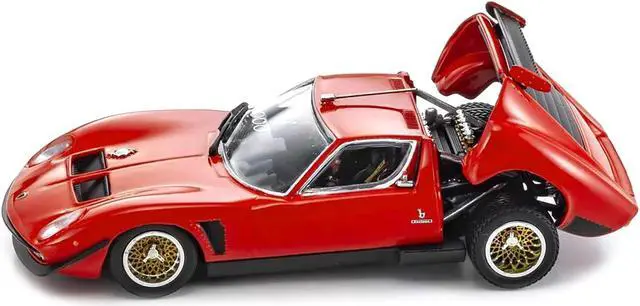 Alt view image 3 of 5 - Lamborghini Miura SVR Red with Black Accents and Gold Wheels 1/43 Diecast Model Car by Kyosho